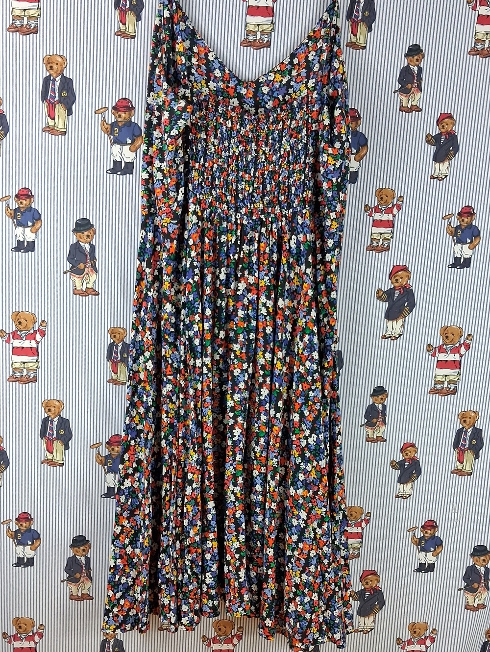 Women's Gap Soft Fit & Flare Midi Multicolor Floral Spaghetti Strap Summer Dress - Picture 4 of 9